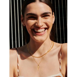 U7 Italian Horn Pendant Necklace, Gold Plated Corno Horn Necklaces, Lucky Charm Protection Jewelry for Men Women