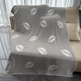 Soft Football Pattern Blanket Cozy Throw Blanket Perfect for Home Decor and Gift Giving, Rugby Sports Blanket Plush Bedding Created for Adults, Grey, 50"x60"
