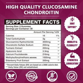 CocoaNee 2 Packs 3000MG Glucosamine Chondroitin Gummies, Extra Strength Joint Support Supplement with MSM & Elderberry, Flexibility, Antioxidant Immune Support Gummy for Adults, Men & Women 120Cts