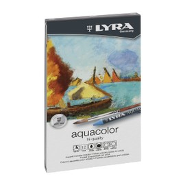 LYRA 5611120 Aquacolor Fine Art Water-Soluble Wax Pastel Set, 12 Assorted Colours with 1 Brush, Ideal for Professionals & Students