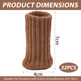 Pack of 32 Chair Socks Elastic Furniture Socks Knitted Felt Chair Leg Caps Thick Bottom Non-Slip Pads for Furniture Avoid Scratches/Noise for Chair Legs from 1 to 2 Inches (for Round/Square Chair