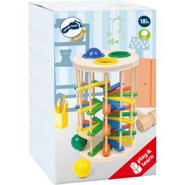 Small Foot Knock Ball Tower XL Made of Wood, Funny Knocking Game with Three Balls and a Hammer, from 12 Months, Colourful 6569, Large