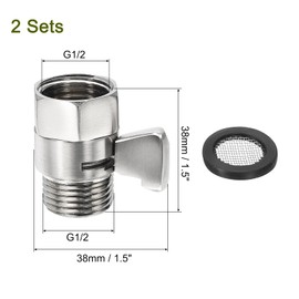 QUARKZMAN Wasserflussregelventil, 2 Stück G1/2" Duschkopfabschaltventil, Messing-Wasserdruckregler für Duschkopf oder Bidetspray (Nickel)
