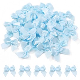 Jollybows 100PCS 1" Blue Mini Satin Ribbon Bows, Tiny Crafts Bows Decoration for DIY Cheer Pins Clothespins Hair Accessories Wedding Gift Box Ornament
