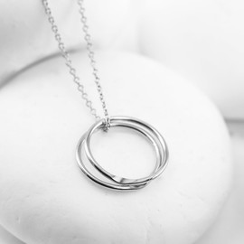 Sterling Silver Nesting Circle Necklace with Hammered Dimples, Hammered Circle Necklace for Moms, Mamas, Grandmas by Lotus Stone Jewelry (Silver 16", 2S)