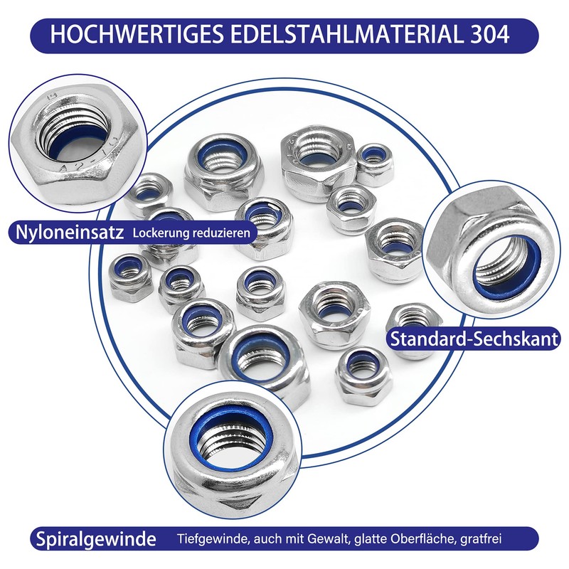 Yiezio 290 Piece Hex Nuts Washers Sets Locking Nuts Lock