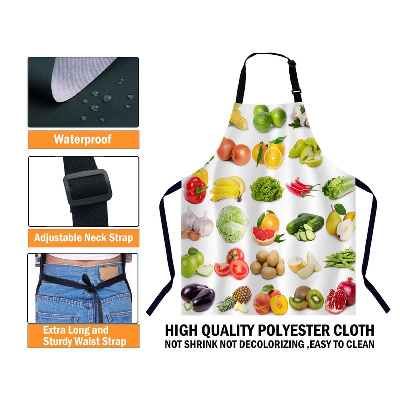Xuwenz Fruits and Vegetables Bib Apron with Adjustable Neck for