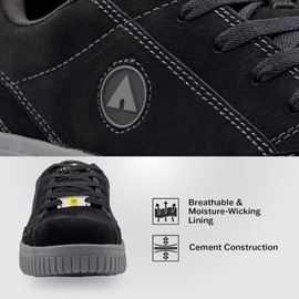 Airwalk Camino Low Top Composite Toe Men’s Industrial Work Shoes, Black/Grey, Size 8, Wide, Comfortable & Light Work Shoes for Men, Electric Hazard, Slip Resistant