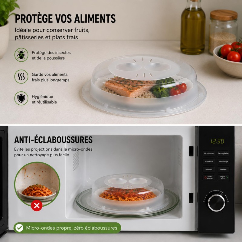 PARENCE.- Campana per forno a microonde universale/coperchio alimentare, prevenzione scheggiature,