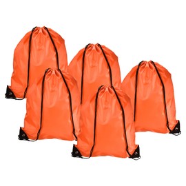 PATIKIL Pack of 5 Nylon Gym Bags Drawstring Bags 42 x 34 cm Drawstring Bag Webbing for Gym Sports Travel Orange, orange