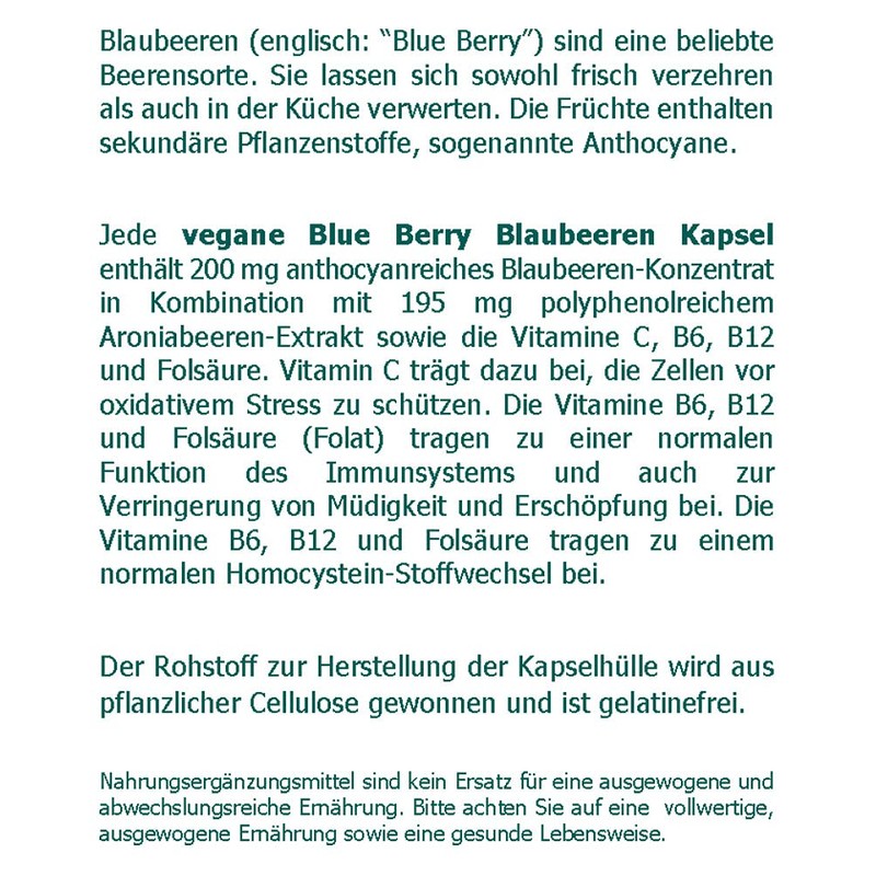 Blue Berry Blueberry Capsules Pack of 200 - For Supply