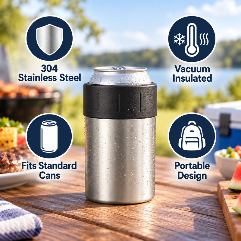 Stainless Steel Insulated Can Cooler – Double Wall Vacuum Beverage