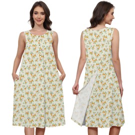 Liokoc Hospital Gowns for Women Tear Away Snap Open Back Post Shoulder Surgery Sleeveless Adaptive Clothing with Pockets