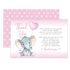 Your Main Event Prints Pink Elephant Baby Shower, Thank You Cards 20 Count Pre-written Thank You Cards, Baby Sprinkle Pink Dots