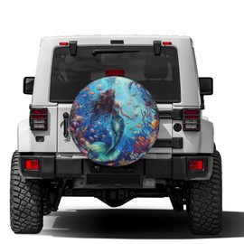 Foruidea Mermaid Girl On Underwater World 1 Spare Tire Cover Dust-Proof Wheel Tire Cover Fit Trailer, RV, SUV and Many Vehicle 17 Inch