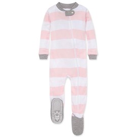 Burt's Bees Baby baby girls Pajamas, Zip Front Non-slip Footed Pjs, 100% Organic Cotton and Toddler Sleepers, Pink Rugby Stripe, 18 Months US