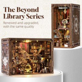 MiniCity DIY Book Nook Kit for Adults, 3D Wooden Puzzle Bookend Bookshelf Insert Decor with LED Light and Dust Cover (Beyond Library Max)