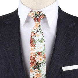 AUSCUFFLINKS Floral Skinny Ties | Cotton Neck Tie | Wedding Party Groomsmen Ties for Him | Groomsman Flower Necktie (Floral Artisan)