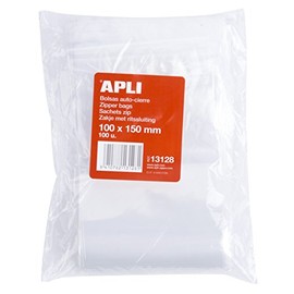 APLI 13128 - Resealable Plastic Bag 100 x 150 mm Pack of 100