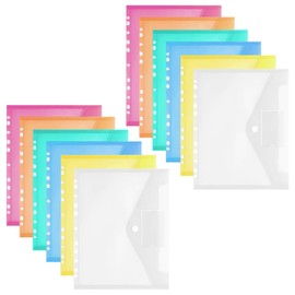 24PCS Binder Pocket Plastic File Folder A4 Waterproof Binder Folders with Pockets for Documents and Snap Button for School Home Work Office,6 Colors