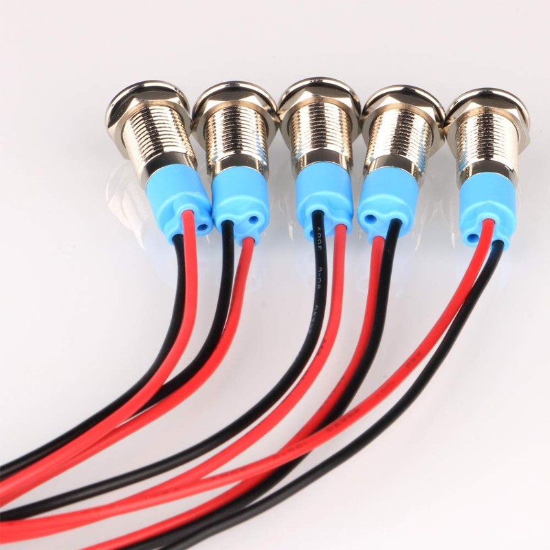 Kiligen 5pcs 8mm DC 12-24V LED Waterproof Indicator Light Pilot