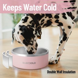 DLOCCOLD Double Wall Insulated Non-Slip Pet Feeding Bowl, Stainless Steel Dog Bowl, 42 oz Metal Dog Food Water Bowls with Rubber Bottom for Medium Large Sized Dog Cat