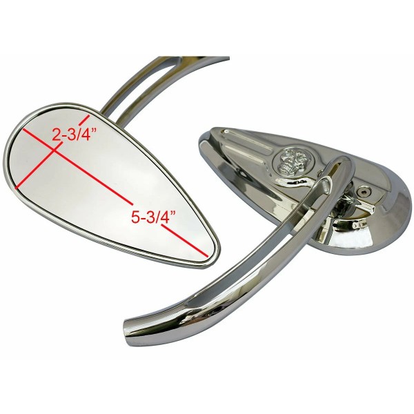 MotorToGo Chrome 3D Skull TearDrop Mirrors for Harley-Davidso