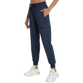 Womens Cargo Pants with Pocket Quick Dry Workout Athletic Joggers Drawstring Travel Casual Outdoor Camping Hiking Pants(Navy Blue XL)