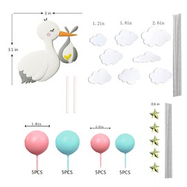 34 piezas de decoración para tartas de cigüeña de revelación de género con estrellas y nubes para niños, niñas, baby shower, suministros de fiesta de cumpleaños (revelación de género)