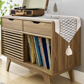 yuboo Boho Coffee Table Runner Triangular End, Summer Short Table Runners with Tassels, Cream Macrame Dresser Runners for Bedroom, Nightstand, Farmhouse Table Decor (12 x 46 inch Black & Beige)