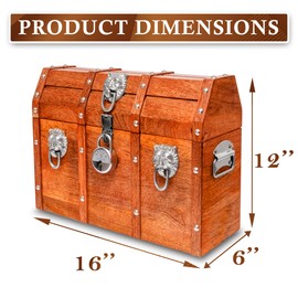 Vizayo Handmade Pirate Treasure Chest with Lock and Keys - 16 x 12 Inch Vintage Wooden Storage Trunk with Hinged Lid - Antique Storage Decorative Box Made of Strong and Durable Mango Wood (Orange)