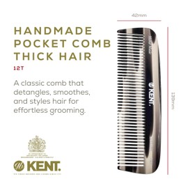 Kent - Peine de dientes anchos 12T G, peine desenredante para cabello grueso, rizado, ondulado, peine de dientes grandes, desenredante de cabello para cabello peinado y corte aserrado a mano