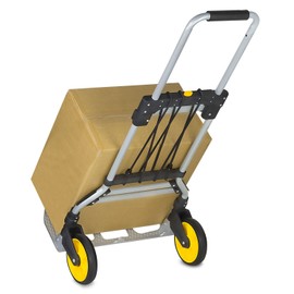 Mount-It! Folding Hand Truck and Dolly, 264 Lb Capacity Heavy-Duty Luggage Trolley Cart with Telescoping Handle and Rubber Wheels, Silver, Black, Yellow