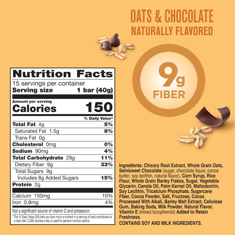 Fiber One Chewy Bars, Oats and Chocolate, Fiber Snacks, Mega