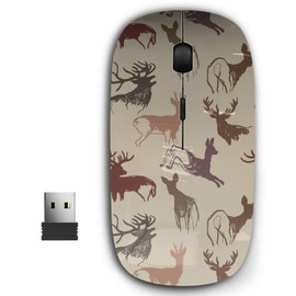 KAWAMOUSE 2.4G Ergonomic Portable USB Wireless Mouse for PC, Laptop, Computer, Notebook with Nano Receiver (Deer Doe Autumn)
