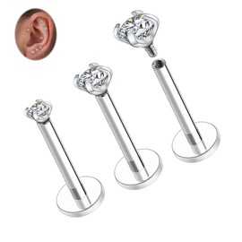 Titanium Lip Stud Labret Jewellery Silver Labret Stud Cartilage Earring 18G Helix Piercing 8 mm Internally Threaded Lip Jewellery Flat Back Lobe Earring with CZ Monroe Medusa Ring Conch Stud Sets