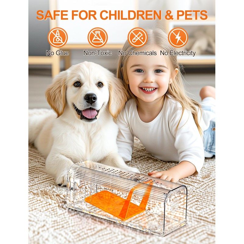 TAKRINK Live Mouse Trap, Set of 2, Animal-Friendly Mouse Trap,