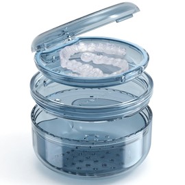 Denture Case Retainer Cleaning Case: 2 in 1 Retainer Case, No-Leak Denture Bath Box Cup, Complete Clean Care for Dentures, Clear Braces, Mouth Guard, Night Guard & Retainers