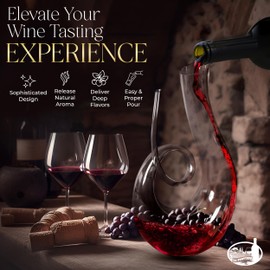 Le Portteus Wine Decanter Swan Design, Modern And Unique Horn Decanter With Slanted Spout - Luxurious Wine Aerator, Hand Blown Crystal Decanter- Excellent Housewarming/Wedding Wine Gift-750ml Capacity