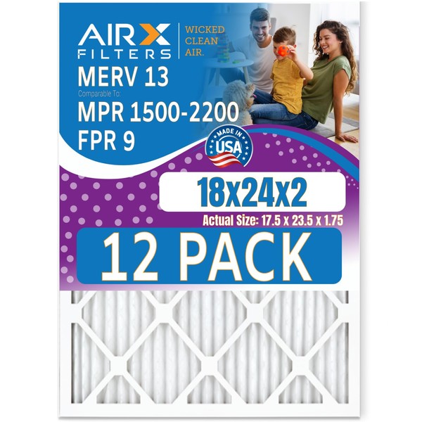 18x24x2 Air Filter MERV 13 Rating, 12 Pack of Furnace