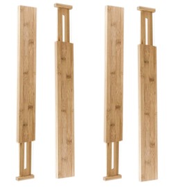HUJI 4 PCS Bamboo Drawer Dividers Organizers For Bed Room, Bathroom, Kitchen, Garage, Great To Organize Clothes Kitchen Utensils Tools Shirts Socks Towels (2 PACK)