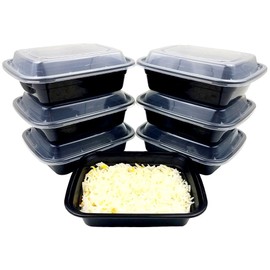 PACTOGO 12 oz. Rectangular Microwaveable Black Plastic Disposable Food Storage Containers with Lids - BPA Free (Pack of 150 Sets)