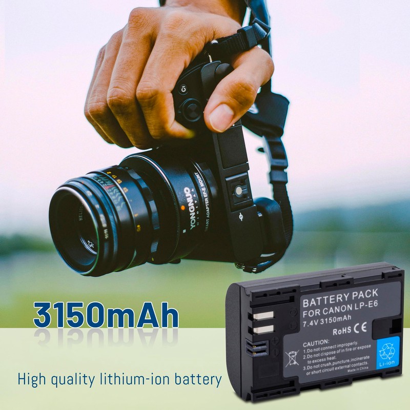 2-Pack LP-E6 LP-E6N Batteries with Dual Charger for Canon EOS
