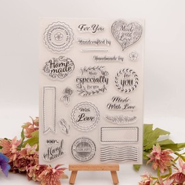 Postage Stamp Love Heart Pattern Clear Stamps Blessings Words Transparent Seal Clear Stamps for Holiday Card Making Decoration and DIY Scrapbooking Album DIY Crafts