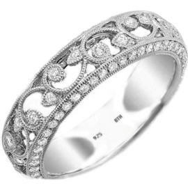 Ladies Ring - 925 Sterling Silver Ladies Luxury Unique Wedding Engagement filigree Cubic Zirconia Band Ring - Size K - Comes with Luxury Gift Box.