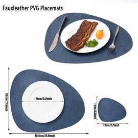 Place Mats Washable, Washable Place Mats and Saucers, Leather Place Mats, Double-Sided Place Mats Set of 4 Round Place Mats Leather Look Plate Coaster (Light Grey, Dark Blue)