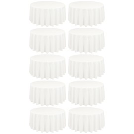 REWOMC 10 Pack Ivory Round Tablecloths - 90 Inch, Polyester Table Cover for Round Table, Stain and Wrinkle Resistant Washable Fabric Table Cloth, Polyester Tablecloth for Wedding Banquet Parties