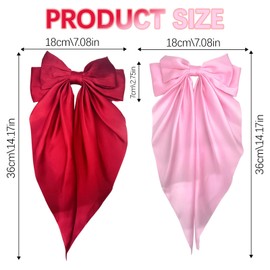 Bliceon 2pc Big Bow Hair Clips, Long Silky Satin Ribbons, Big Bowknot Hairpins Solid Color Barrettes for Women and Girls, Burgundy and Pink