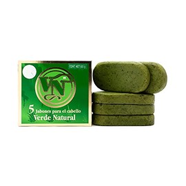 VERDE NATURAL - Jabón para el Cabello - Detiene la perdida de Cabello - Paquete de 5 jabones - Elaborado de forma artesanal