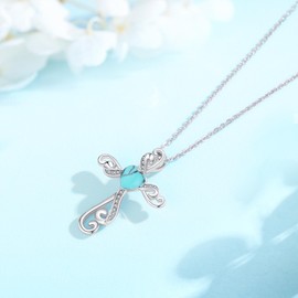 Kootwo Cross Necklace for Women 925 Sterling Silver Turquoise Cross Necklace Pendant Religious Necklace Jewelry Gifts Birthday Christmas for Mom